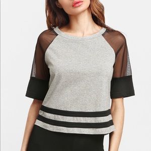 NWOT Contrast Mesh Raglan Striped Hem T-Shirt